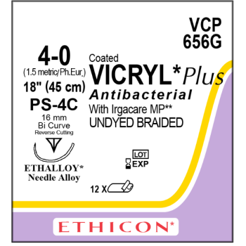 Coated Plus Vicryl 4-0 16mm PS-4C 45cm undyed