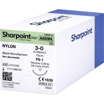Sharpoint Nylon 3-0 24mm Reverse Cutting 75cm FS-1 Black