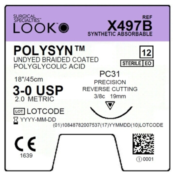 Look Polysyn 3-0 19mm Precision Reverse Cutting 45cm PC31 Undyed