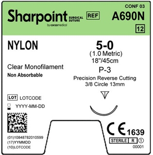 Sharpoint Nylon 5-0 13mm Precision Reverse Cutting 45cm P-3 Undyed