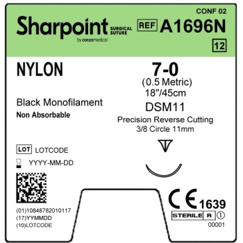 Sharpoint Nylon 7-0 11mm Precision Reverse Cutting 45cm P-1 Black