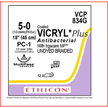 Coated Vicryl Plus 5-0 13mm PC-1 45cm Suture Undyed