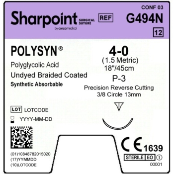 sharpoint polysyn 4-0 13mm prc 45cm p-3 undyed