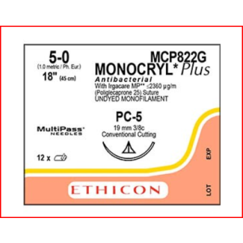 Monocryl Plus 5-0 19mm PC-5 45cm  Suture Undyed