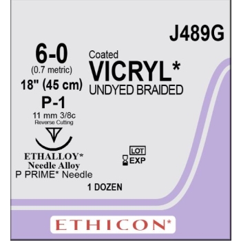 Coated Vicryl 6-0 10.5mm P-1 45cm Suture