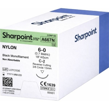 Sharpoint Nylon 6-0 12mm Reverse Cutting 45cm C-2 Black