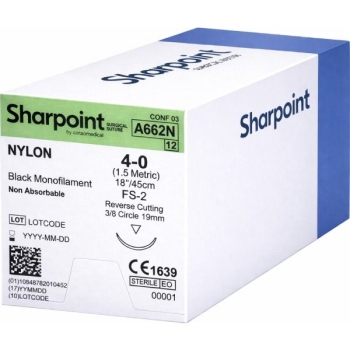 Sharpoint Nylon 4-0 19mm Reverse Cutting 45cm FS-2 Black