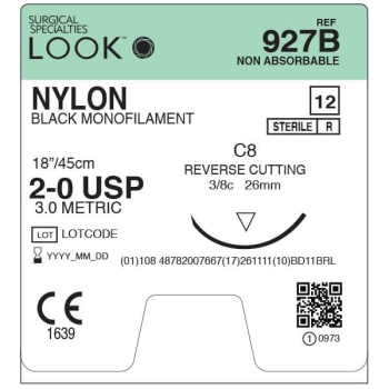 Look Nylon 2-0 26mm Reverse Cutting 45cm C8 Black