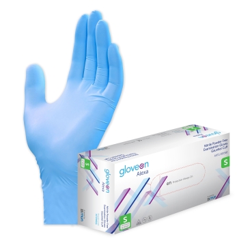 Alexa Nitrile Exam Gloves Non-Sterile Powder Free Gauntlet Cuff Small