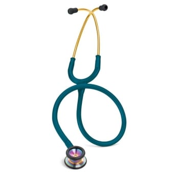 3M Littmann 2153 Classic II Paediatric Stethoscope - Special Edition Rainbow Chestpiece; Caribbean Blue Tube; Brass Stem and Headset