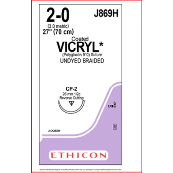 Coated Vicryl Plus 2-0 CP-2 26mm 70cm Suture Undyed