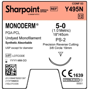 Sharpoint Monoderm Absorbable 5-0 19mm Precision RC 45cm PS -2 Undyed