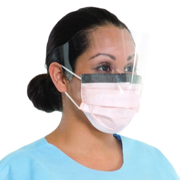 Fluidshield Fog Free Procedure Face Mask with Wraparound Splashguard and Ear Loops Halyard
