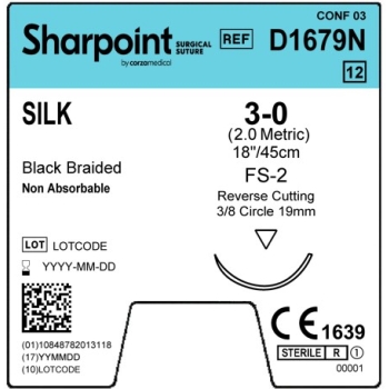 Sharpoint Silk 3-0 19mm Reverse Cutting 45cm FS-2 Black