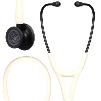 3M Littmann 6186 Cardiology IV Stethoscope; Satin-finish with Black Matte-finish Chestpiece and Alabaster (White) Tubing