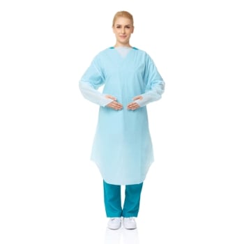 PrimeOn Isolation Gown with Thumb Hook Blue Regular