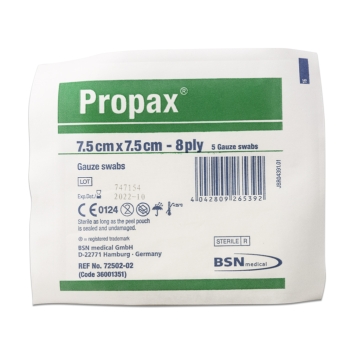 Gauze Swabs 7.5cm X 7.5cm Sterile 5 Pack (Propax)