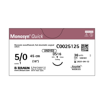 Monosyn Quick Undyed 5-0 16mm 45cm Suture