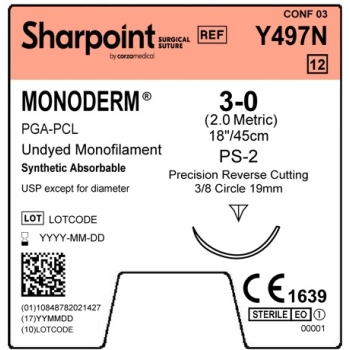 Sharpoint Monoderm Absorbable  3-0 19mm Precision RC 45cm PS-2 Undyed