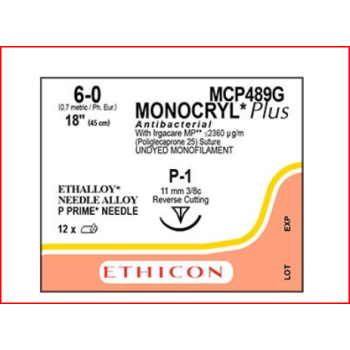 Monocryl Plus 6-0 10.5mm P-1 45cm Suture Undyed