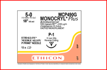 Monocryl Plus 5-0 11mm P-1 45cm Suture Undyed