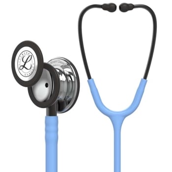 3M Littmann 5959 Classic III Stethoscope - High-Polish Mirror Chestpiece; Ceil Blue Tube; Smoke Stem and Headset