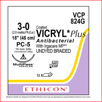 Vicryl 3-0 19mm PC-5 45cm Suture Undyed
