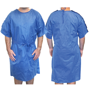 Patient Gown with Velcro Size M 110cm Length Dark Blue