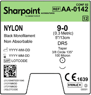 sharpoint microsuture nylon 9-0 5mm tp 13cm dr5 black
