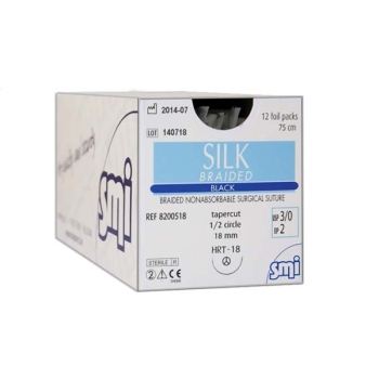 Silk Suture 3-0 19mm RC 75cm Black